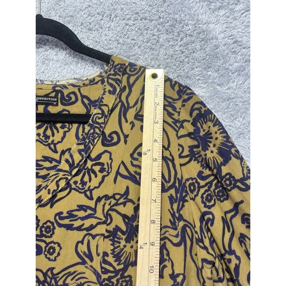 Peruvian Connection Yellowstone Boho Mini Dress Medium Mustard Yellow Blue Print - Picture 6 of 9
